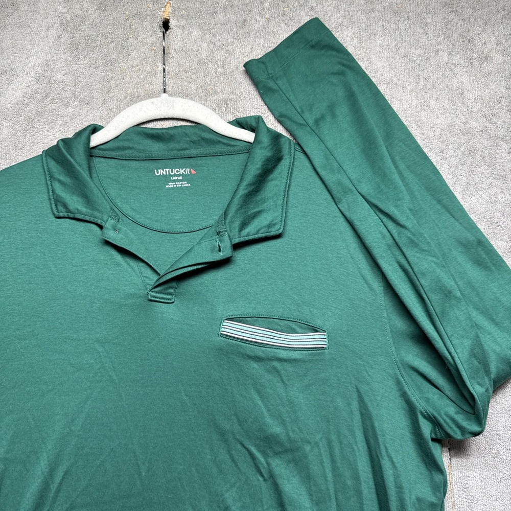 Untuckit Men's Green Long Sleeve Polo Shirt Size Large Damaschino